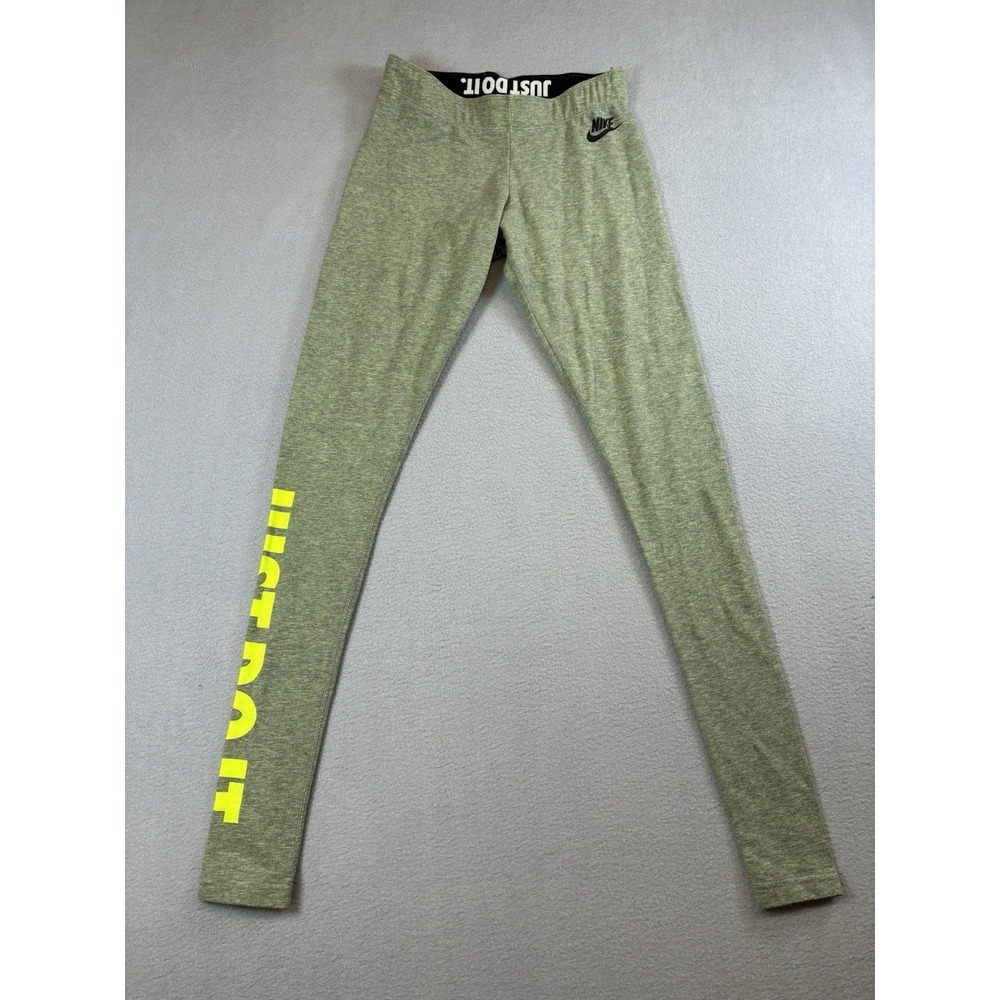 Nike Just Do‎ It Leggings Womens XS Gray Heather Neon Yellow Athletic Pants